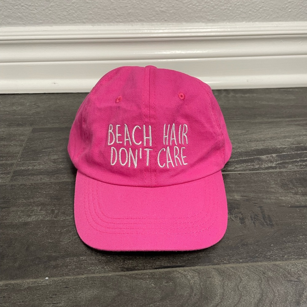 Pink and white beach hair don’t care dad hat